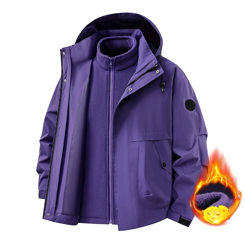 New Autumn and Winter Three in One Outdoor Jacket for Couples Warm Hooded Waterproof Two-piece Set Windbreaker Hiking Jacket Pi-Mart