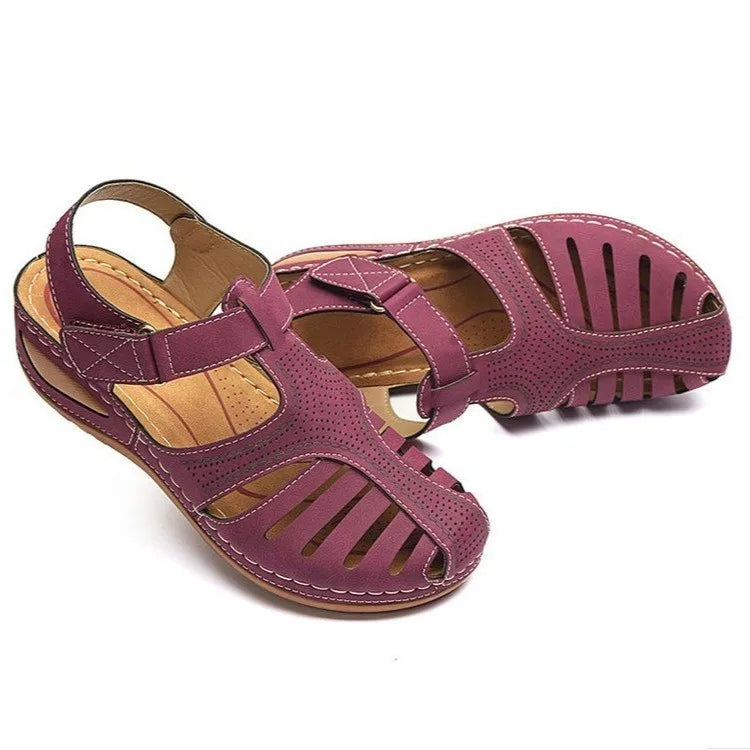 Summer Women Sandals Retro Hollow Out Leather Shoes Comfortable Soft Sole Ladies Beach Sandals Female Breathable Wedge Sandalia LadyShow.Store