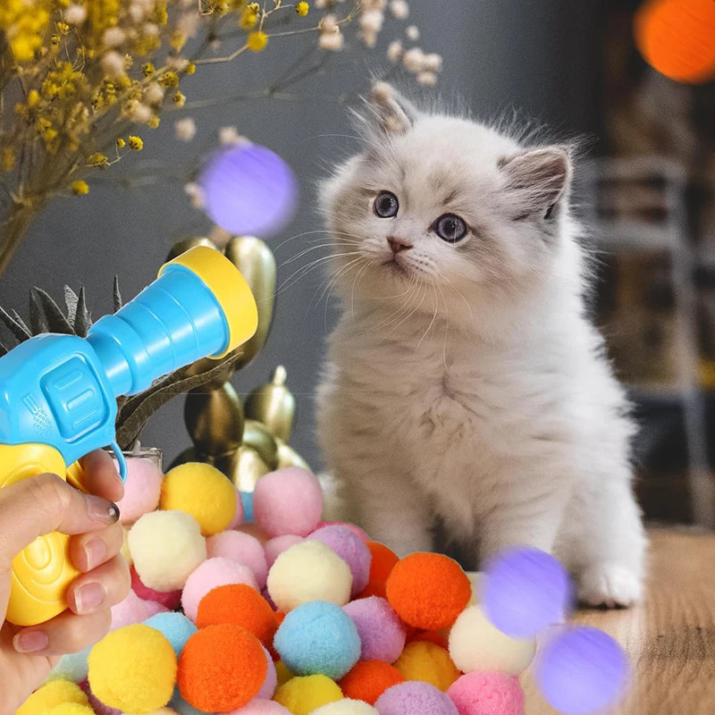 Cat Toys Interactive Launch Training Toy For Pet Kitten Creative Mini Shooting Gun Games Stretch Plush Ball Toys Pet Supplies Pi-Mart