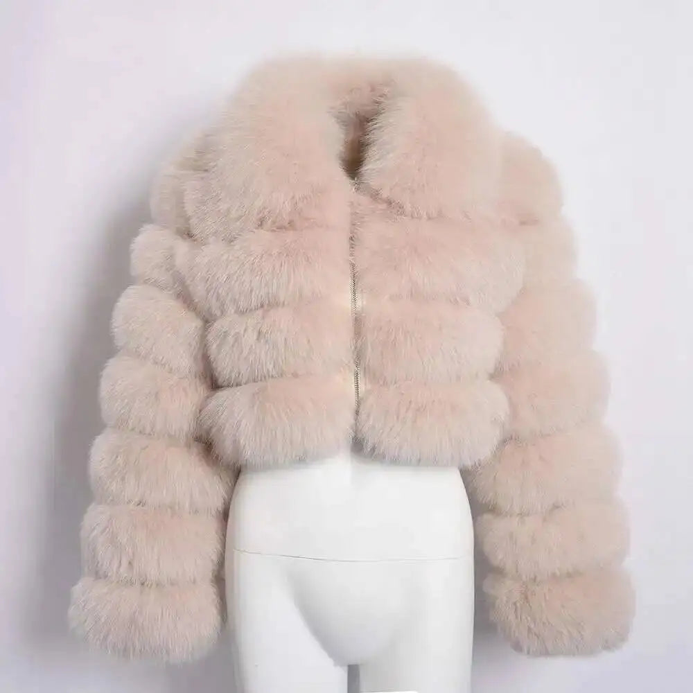 DEAT Fashion Women's Faux Fur Coat Lapel Zipper Long Sleeves Loose Thick Imitation  Fur Short Jacket Winter New 7AB6103 Pi-Mart