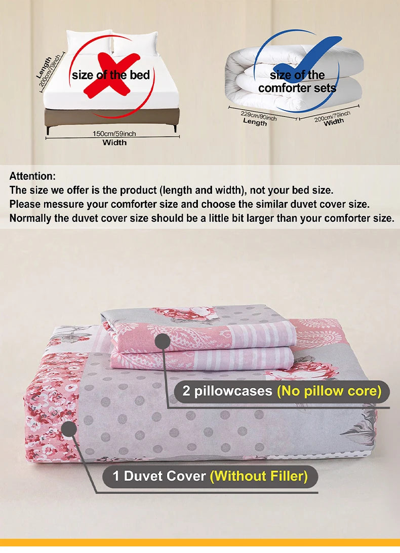 3pcs Splicing floral Pattern Duvet Cover Set, Soft Skin-Friendly Bedding Set Includes 1 Duvet Cover And 2 Pillowcases Pi-Mart