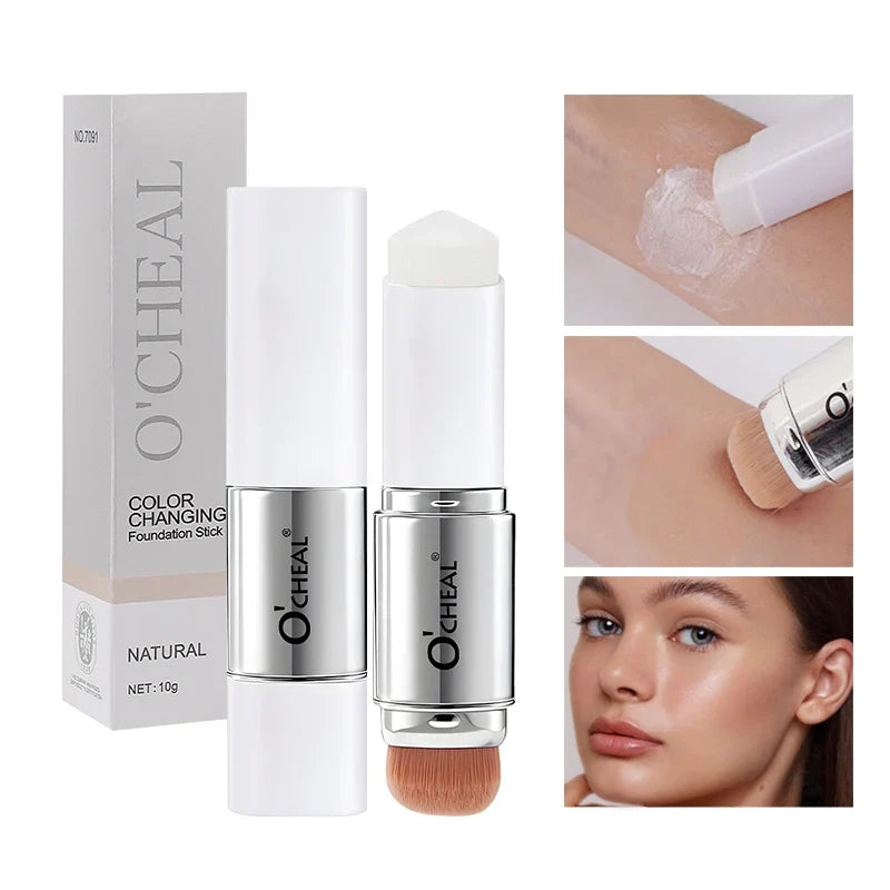 O'CHEAL Temperature Changing Foundation Stick Facial Coverage Blemishes Pores Double-Headed Face Matte Makeup Foundation Cream Tri Light Beauty