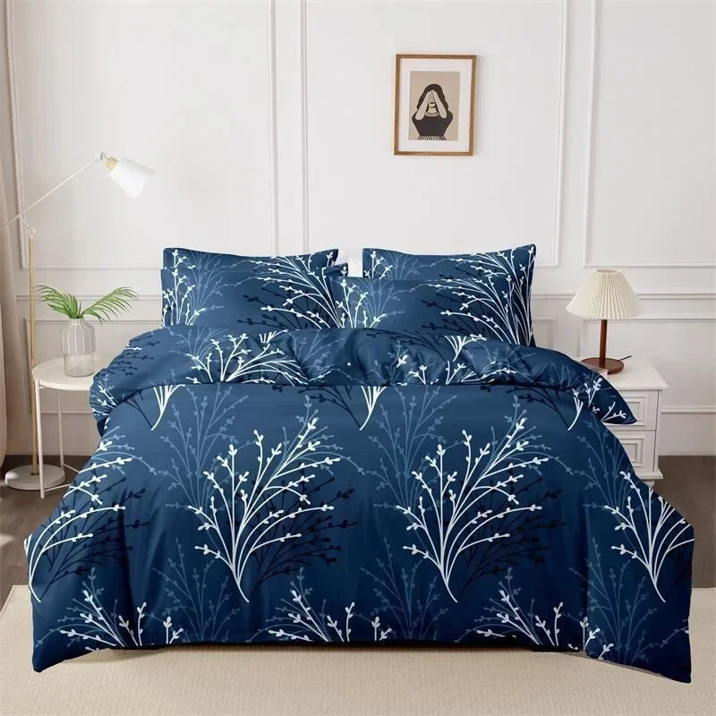 3pcs Printed Brushed Duvet Cover Pillowcase Three Piece Set High Quality Skin Friendly Fabric Bedding Cover (without Bed Sheet) Pi-Mart
