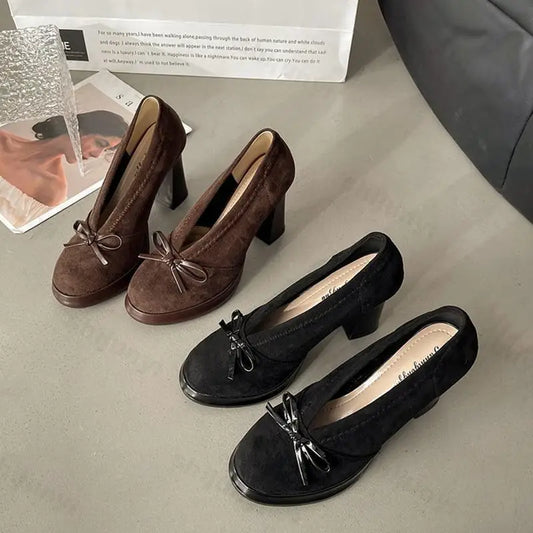 Women's High Heels 2025 Spring Autumn New Vintage Fashion Bow Knot Party Chunky Heels Outdoor Non Slip Luxury Mary Jane Shoes LadyShow.Store