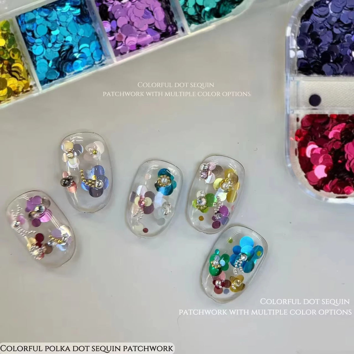 3D Spliced Flower Polka Dot Nail Art Sequins 12 Grids Retro 1-3mm Round Nail Glitter Sparkling Flakes Nail Charms Manicure Decro Pi-Mart