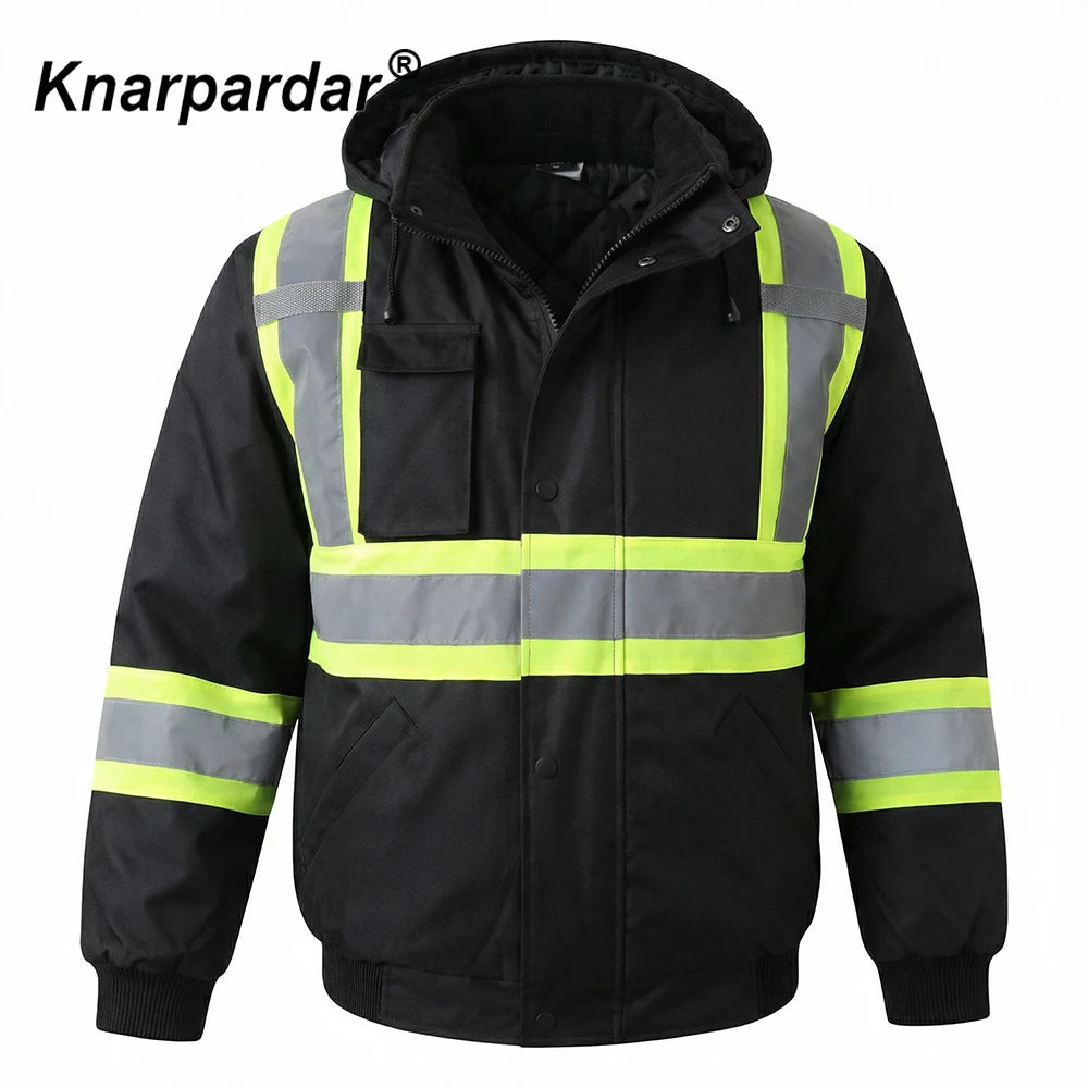 Winter Black Jacket High Visibility Warm Jacket for Men With Customized Logo Waterproof Jacket Reflective Parka Jacket Workwear Pi-Mart