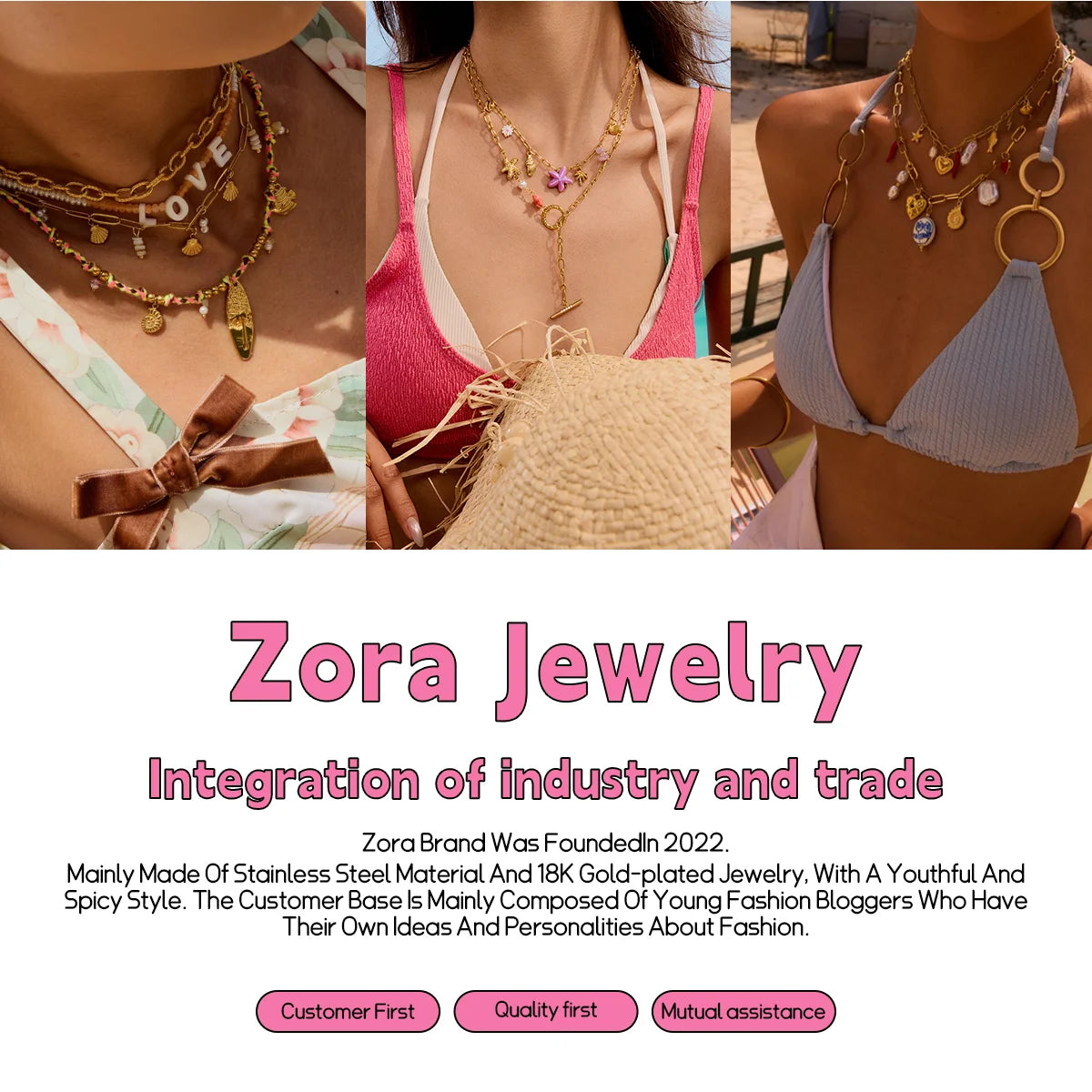 Zora Y2K Trendy 18K Gold Color Plated Sun Cross Fish Moon Pendant Multi Layer Necklace Waterproof Stainless Steel Women Jewelry Pi-Mart
