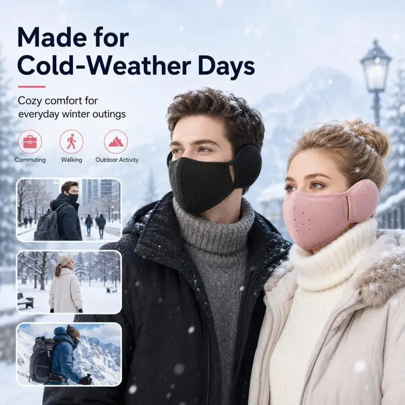 2-in-1 Earmuff Face Mask, Winter Ear Warmer for Women Men, Breathable Face Cover for Outdoor Walking Cycling Skiing Pi-Mart