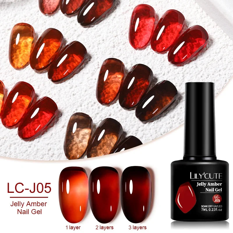 LILYCUTE 7ML Jelly Amber Gel Nail Polish Brown Crystal Translucent Dull Color Nail Art Gel Semi Permanent UV Gel Polish Varnish Tri Light Beauty