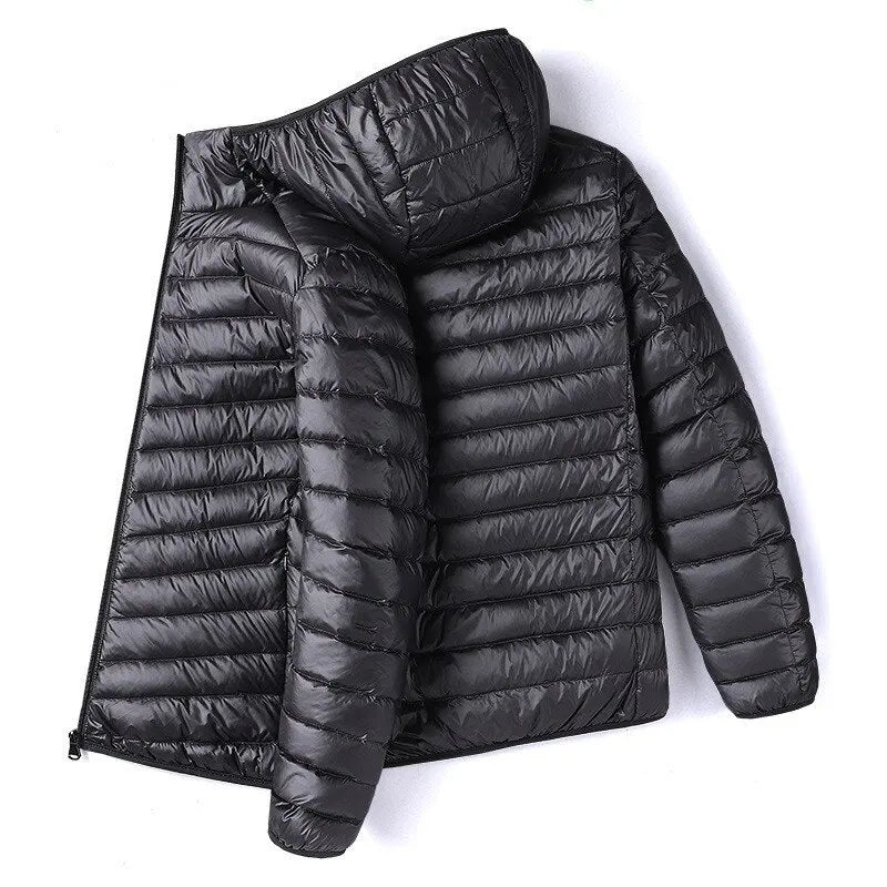 Men Solid Color Hooded Puffer Coat, Winter Lightweight Casual Outdoor Sports Warm Jacket for Male LadyShow.Store