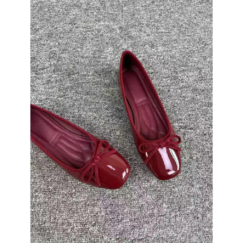 2026 New Women's Patent Leather Bow Ballet Flats, Square Toe Soft Sole Slip-on Casual Shoes for Spring Summer LadyShow.Store