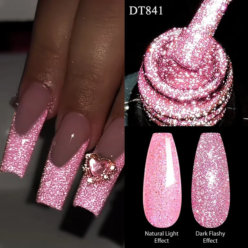 7ml Reflective Glitter Nail Gel Polish Semi Permanent French Style Nail Art UV LED Gel Sparkling Soak Off Manicure Varnish DIY Tri Light Beauty