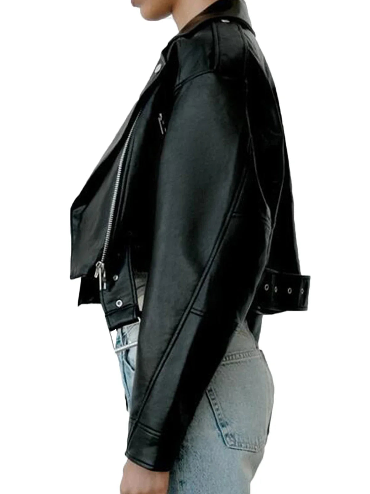 Fitaylor Women Faux PU Leather Jacket Casual Lady Lapel Zipper Short Leather Jacket High Street Motorcycle Coat LadyShow.Store
