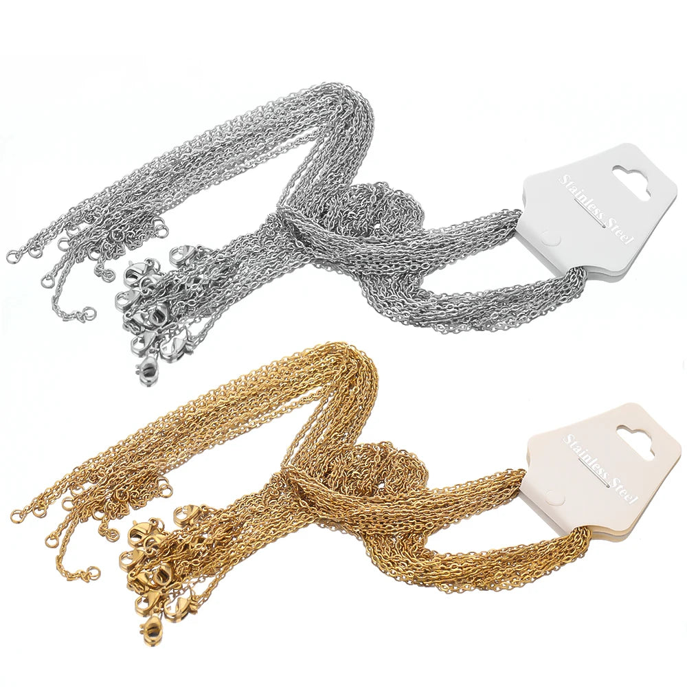10pcs 50cm 2mm Gold Color Stainless Steel Link Chains Necklaces Fashion Jewelry Cuban Chains Wholesale Chain DIY Crafts Supplies Pi-Mart