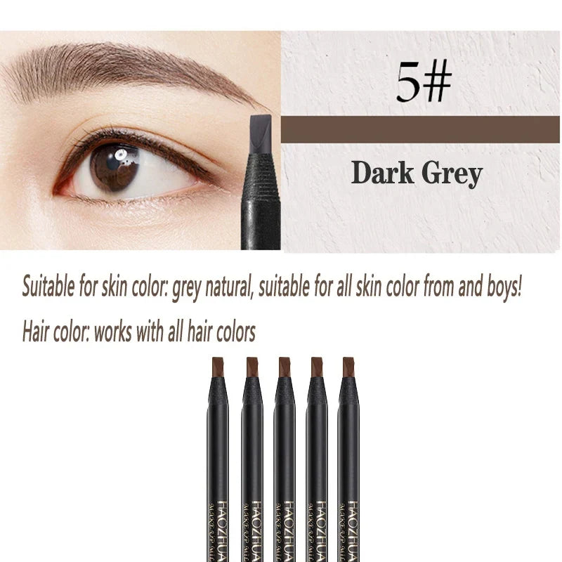 5PCS Haozhuang Eyebrow Pencil Brown Wholesale Cosmetic Pencil Product Natural Waterproof Long-Lasting Tattoo Brush Makeup Beauty Tri Light Beauty