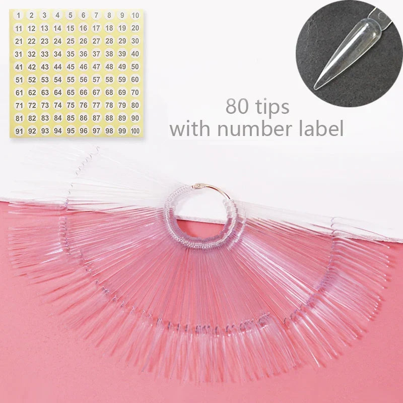 80/50/20pcs Nail Display Sticks Nail Swatch False Nail Tips Nail Gel Polish Practice Clear Display Board for Nail Art Tools Tri Light Beauty