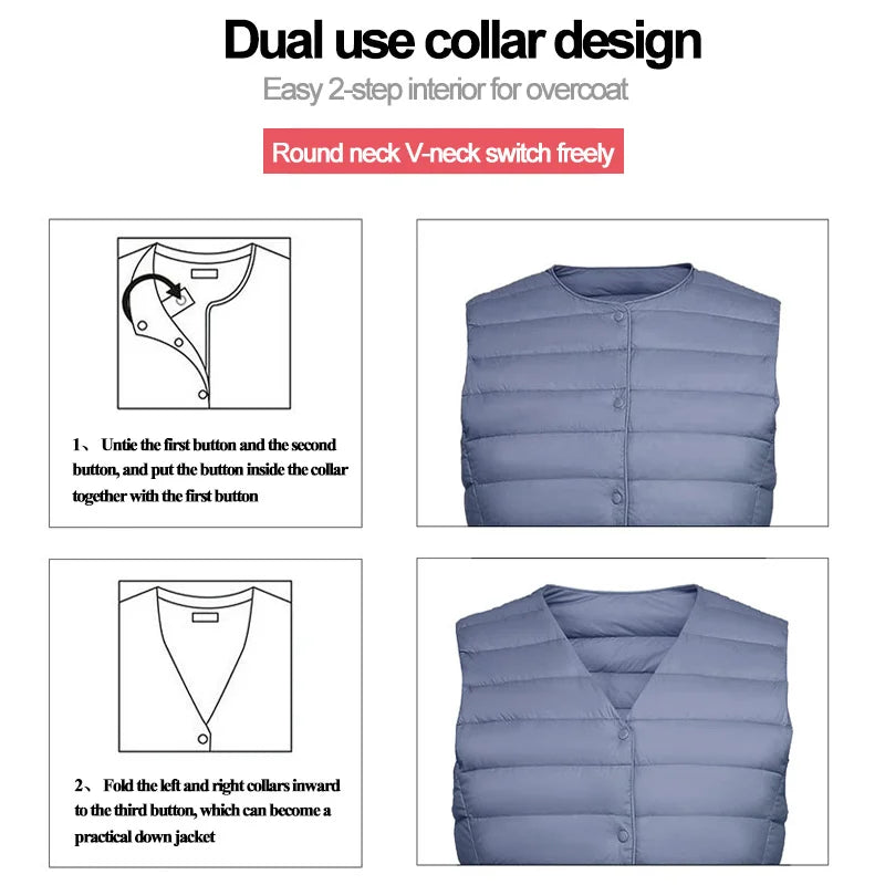 Female 90% White Duck Down Ultra Lightweight Packable Warm Down Liner Vest 2023 New Women Sleeveless Puffer Jacket LadyShow.Store