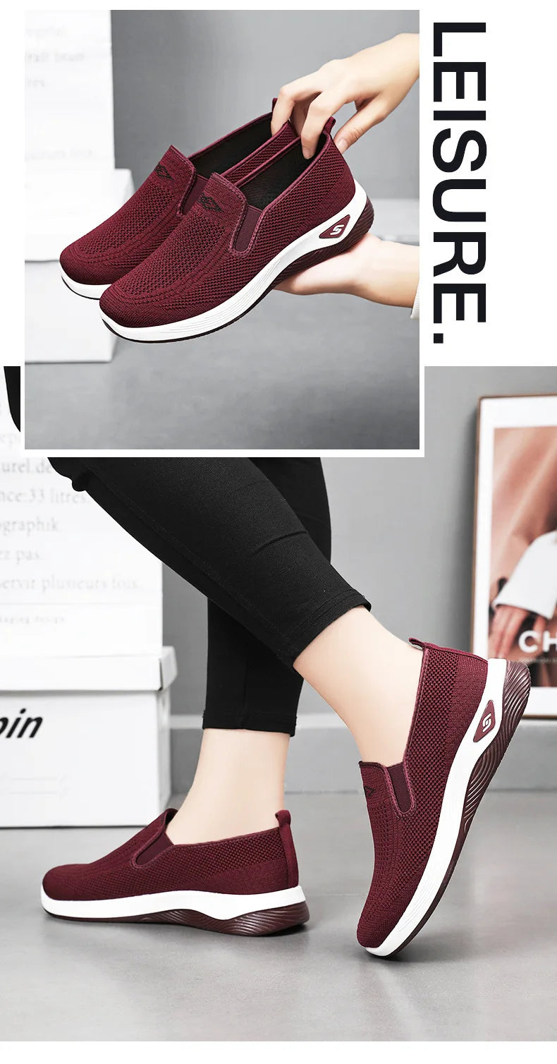 Women's Shoes Spring and Autumn New Mesh Breathable Casual Shoes Outdoor Lightweight Non-slip Wedge Heel Thick-soled Sneakers Pi-Mart