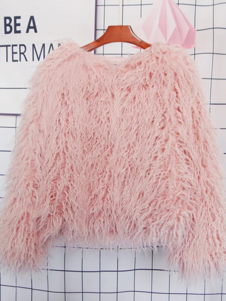 Colorful Warm Faux Women Fur Coat  Black White Pink Plush Coat Female Jacket Fur Autumn Winter Shaggy Outerwear High Street 2025 LadyShow.Store