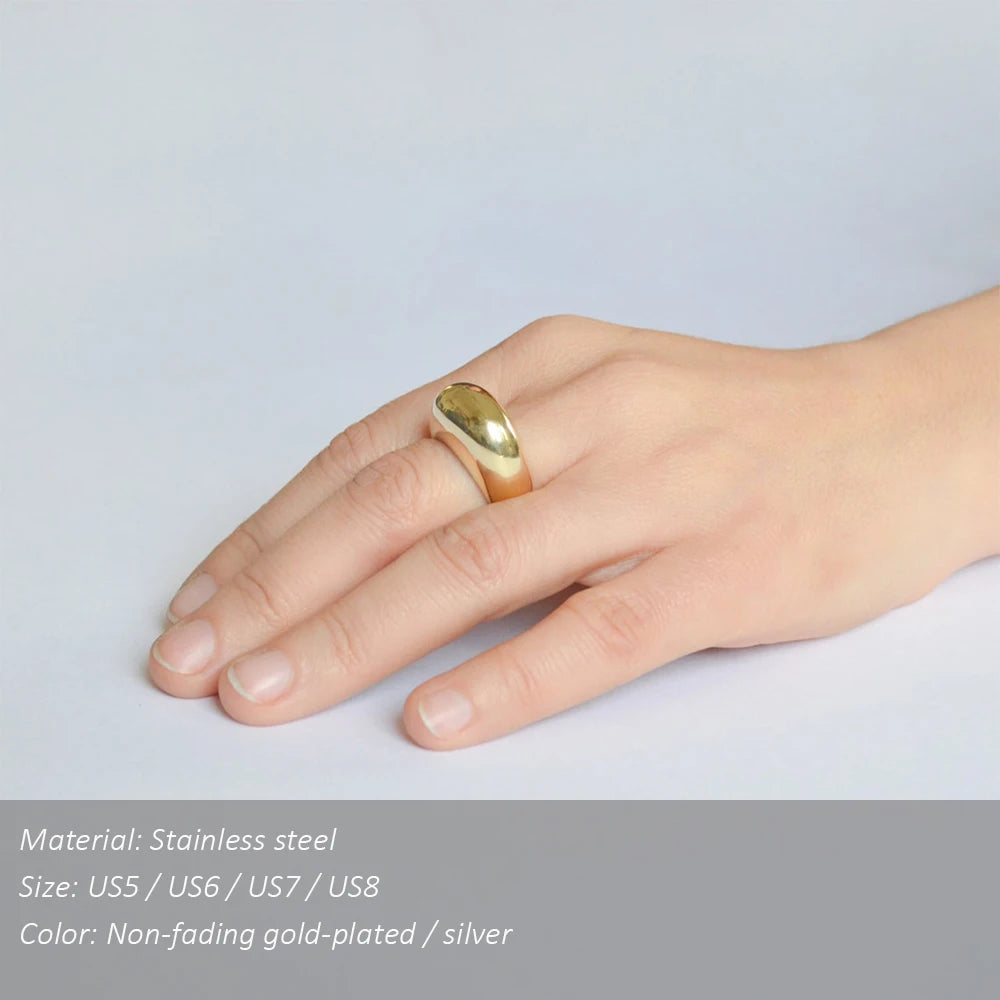 SUNIBI Fashion Simple Stainless Steel Rings for Women Arc Rings Jewellery Couple Anniversary Geometric Ring Size 5 6 7 8 Jewelry Pi-Mart