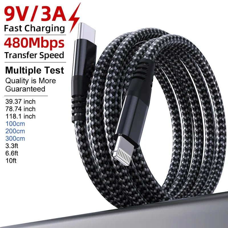 LAIHONEN 1 Pack MFi Certified USB C to Lightning Nylon Braided Fast Charging Cable 1M 2M 3M for iPhone 13 12 11 Pro Max Pi-Mart
