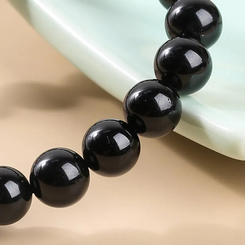 JD Natural Stone 7A Black Tourmaline Bead Bracelets Women Healing Crystals Chakra Yoga Meditation Jewelry Schorl Strand Bangles Pi-Mart