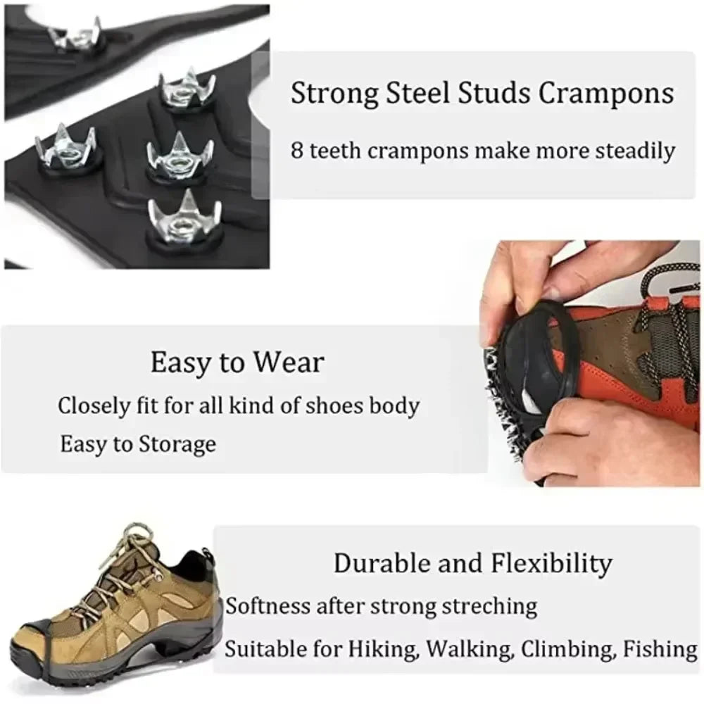 8 Teeth Ice Gripper Spike Shoes Winter Outdoor Anti-Slip Hiking Mountain Climbing Ice Snow Crampons Anti-slip Shoe Covers 2026 LadyShow.Store