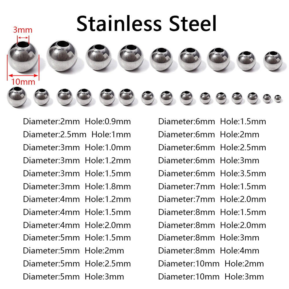 2-10mm High Quality Stainless Steel Beads for Jewelry Making Loose Spacer Beads DIY Bracelet Necklace Bracelets Wholesale Pi-Mart