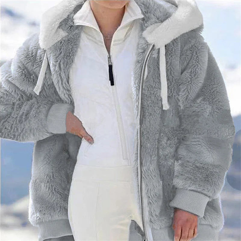 Women Winter Warm Faux Fur Jacket Plush Coat New Casual Hooded Fashion Zipper Soft Fleece Cashmere Jackets Female Thick Clothing LadyShow.Store