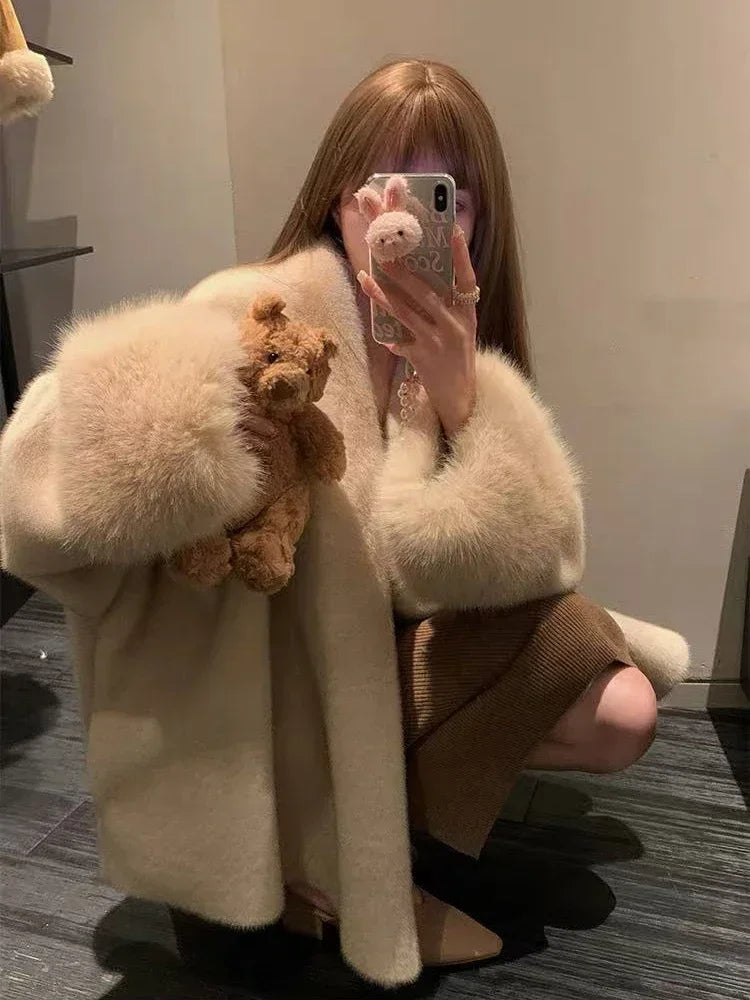 Faux Mink Fur Coat for Women Winter Thick Loose Hairy Casual Jacket Y2K Fashion Streetwear Long Sleeve Warm Fur Outerwear LadyShow.Store