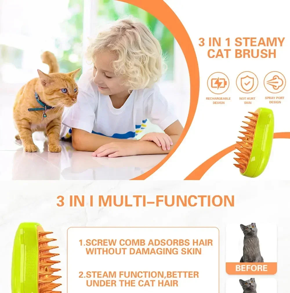 Dog Cat Steamy Brush Steam Brush Electric Sprayer for Massage Pet Grooming Tool Shedding 3 in 1 Electric Sprays Massage Combs Pi-Mart