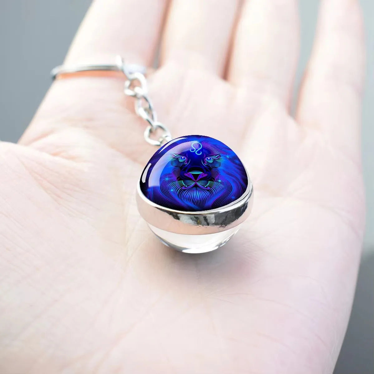 12 Constellation Key Chain Luminous Double Sided Glass Ball Pendant 12 Zodiac Key Chain Fashion Birthday Gift for Men and Women Pi-Mart