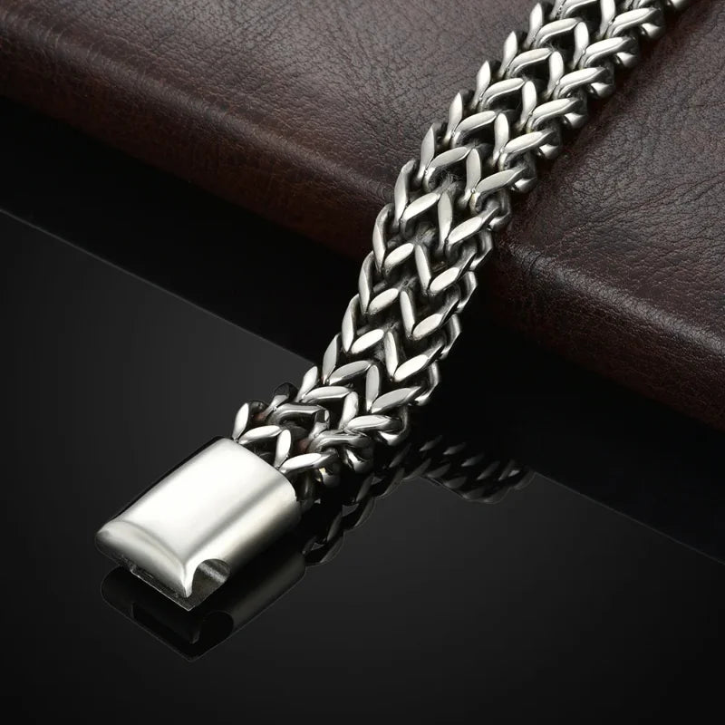 1pcs Men's Stainless Steel Braided Chain Bracelet, Punk Rock Wristband, Magnetic Clasp, Fashion Jewelry Gift for Him Pi-Mart