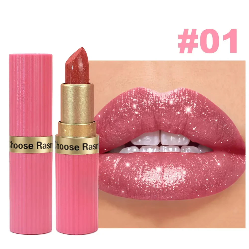 Pearlescent Pink Glitter Velvet Lipstick Metallic Waterproof Long Lasting Matte Shimmer Diamond Lipstick Women Makeup Cosmetic LadyShow.Store