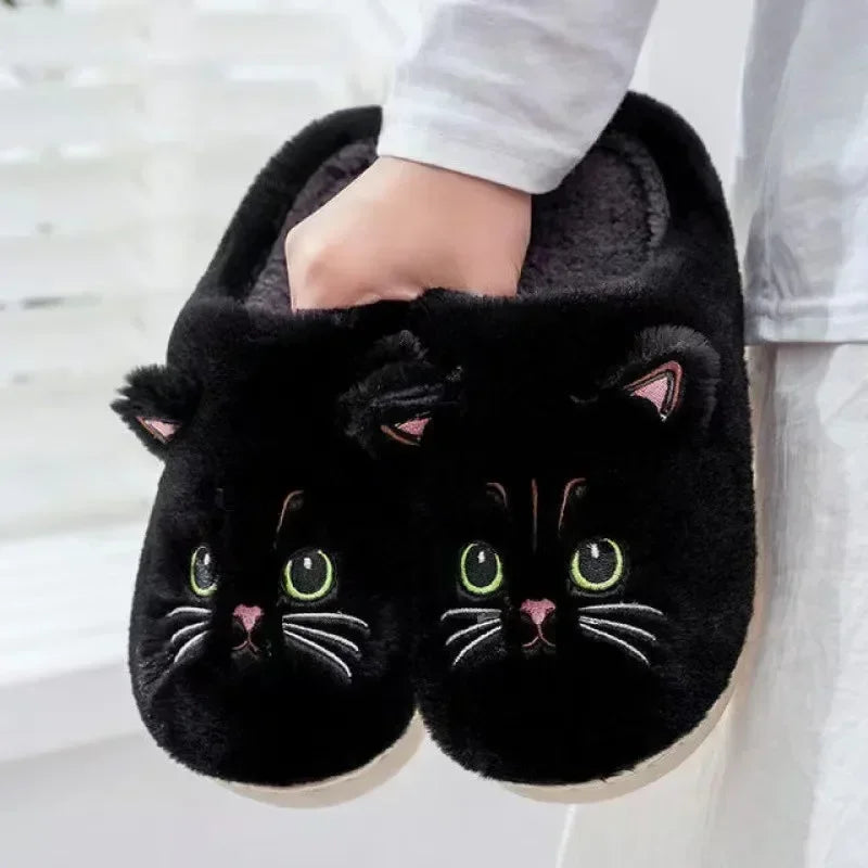 Cute Cat Slippers Fluffy Furry Women Home Platform Slippers Men Winter Plush Slides Indoor Fuzzy Slippers Lovely Cotton Shoes LadyShow.Store