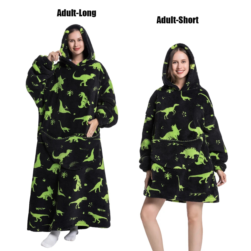 Women Plush Fleece Blanket Men Warm Thick Hoodies Adult Giant TV Blanlets with Sleeves Super Long Cold-proof Homewear Pajamas Pi-Mart