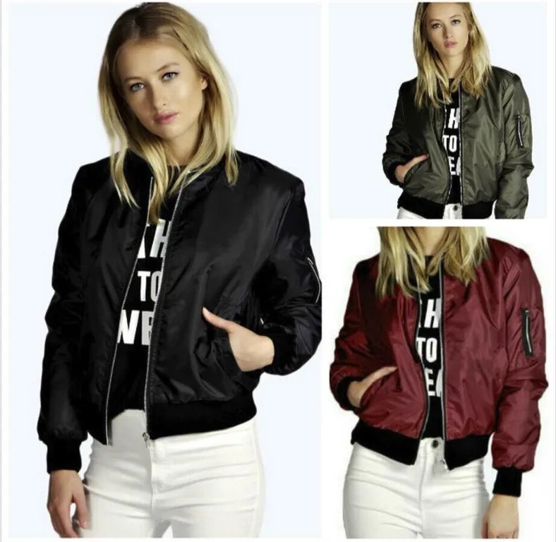 Autumn New Short Jackets for Women Vintage High Street O-neck Bomber Jacket Female Fashion Zipper Long Sleeve Coat Woman LadyShow.Store