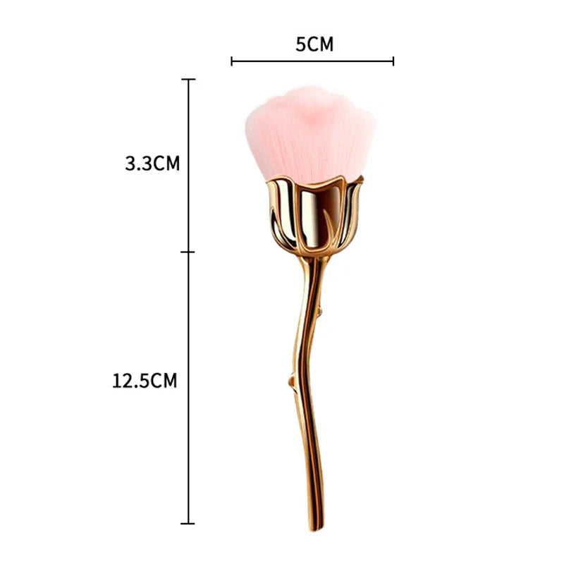 Flower Nail Brush for Manicure Gold Rose Shape Nail Art Brushes Round Small UV Gel Polish Powder Cleaning Tools Nail Accesories Tri Light Beauty