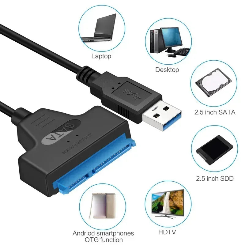 SATA to USB 3.0 / 2.0 Cable Up to 6 Gbps for 2.5 Inch External HDD SSD Hard Drive SATA 3 22 Pin Adapter USB 3.0 to Sata III Cord Pi-Mart
