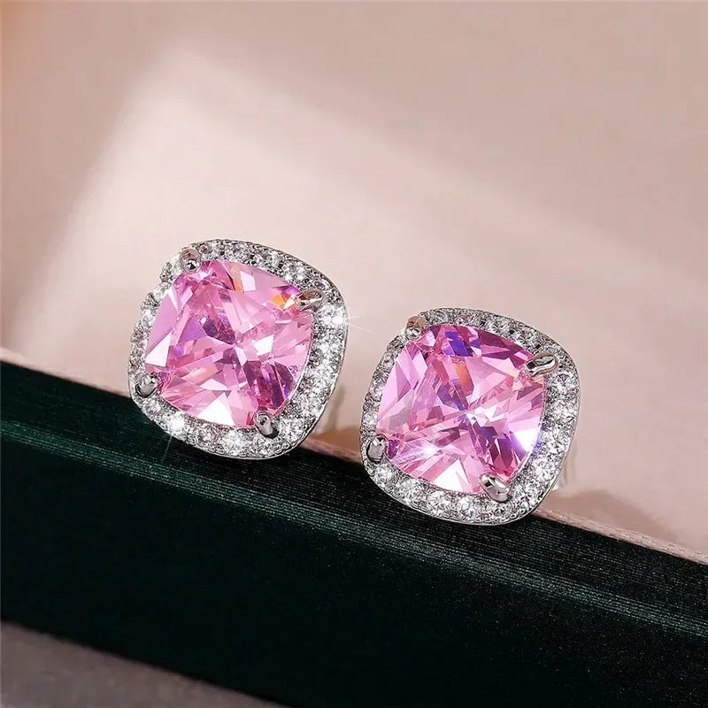 Huitan Classic Cushion Shape Stud Earrings with Brilliant Cubic Zirconia Stone Wedding Engagement Party Luxury Jewelry for Women Pi-Mart