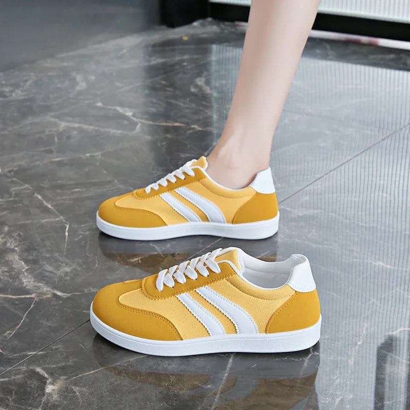 Women Tennis Sneakers Flats Ladies Fashion Mixed Colors Lace-up Vulcanized Shoes Spring Autumn Woman Outdoor Trainers Footwear Pi-Mart