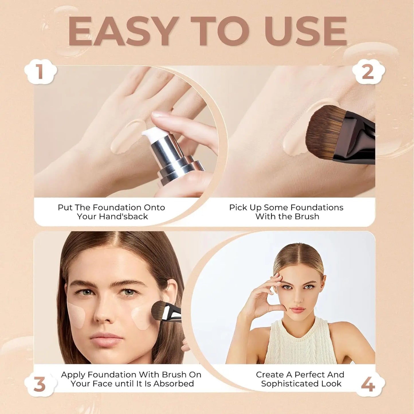 New 2Pcs Professional Foundation Makeup Brushes Soft Dense Hair for Blending Liquid, Cream Flawless Powder Makeup Beauty Tools Tri Light Beauty