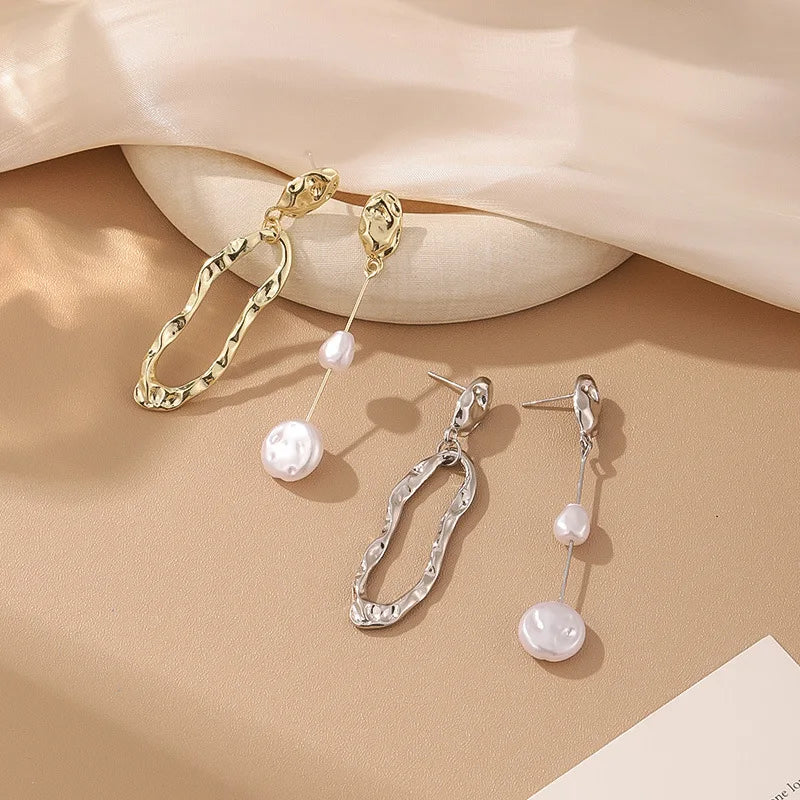 LATS Elegant Asymmetrical Baroque Pearl Stud Earrings for Ladies and Girls Personality Irregular Fashion Jewelry Party Gifts Pi-Mart