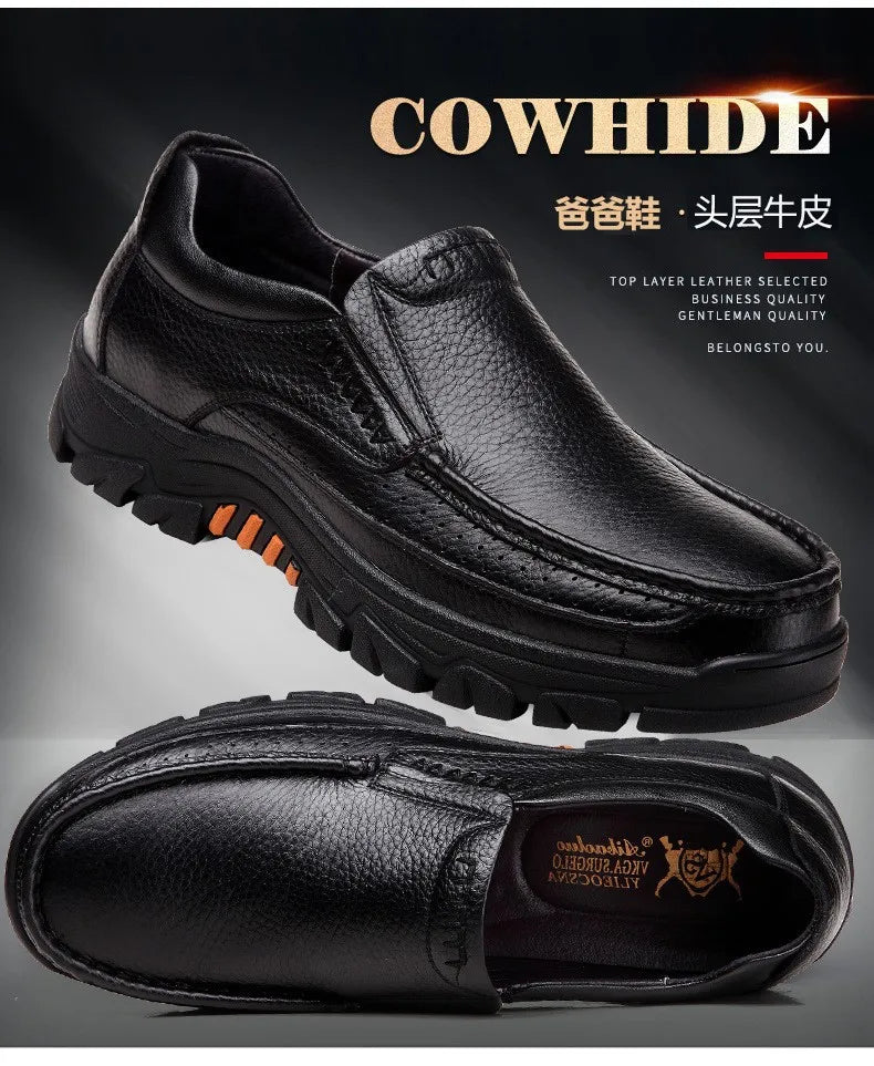 Autumn Genuine Leather Men's Casual Business Leather Shoes Lightweight Breathable Anti Slip Casual Leather Shoes Men Shoes Pi-Mart