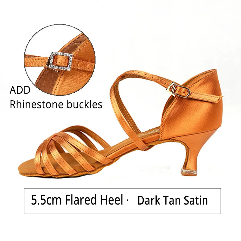 Hot Sale BD Dance Women Latin Shoes BD216 Soft Satin Sandal Leather Sole Ladies Ballroom Dance Shoes High Heel Rhinestones LadyShow.Store