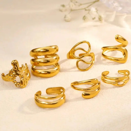 Stainless Steel Geometric Irregular Rings For Women Minimalist Open Adjustable Rings Daily Jewelry Wedding Anniversary Gifts Pi-Mart