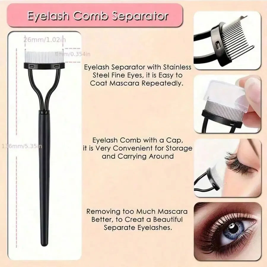Eyebrow Brush,11-In-1 Eyelash Grooming Kit, Includes Eyelash Curler With Comb Separator, Eyelash Wand,  4 Silicone Refill Pads Tri Light Beauty