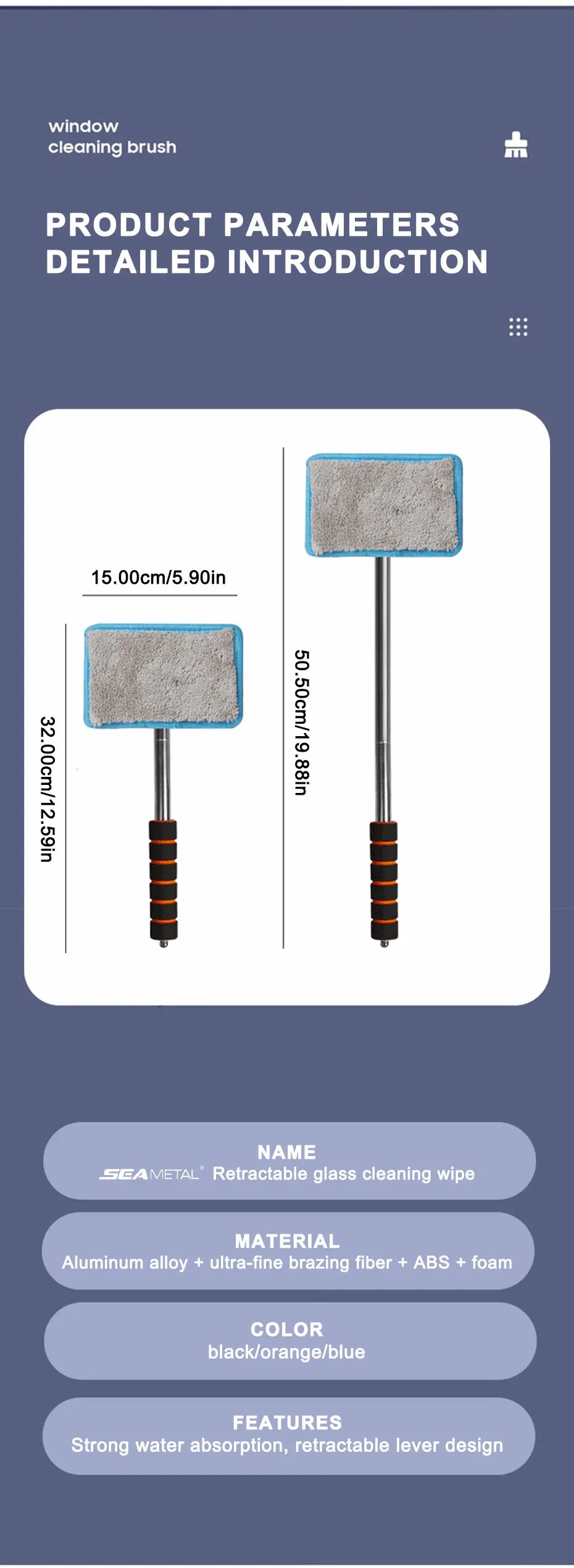 SEAMETAL Car Front Windshield Defogging Brush Telescopic Long Handle Car Household Glass Clean Brushes Dust Remover Tool Pi-Mart