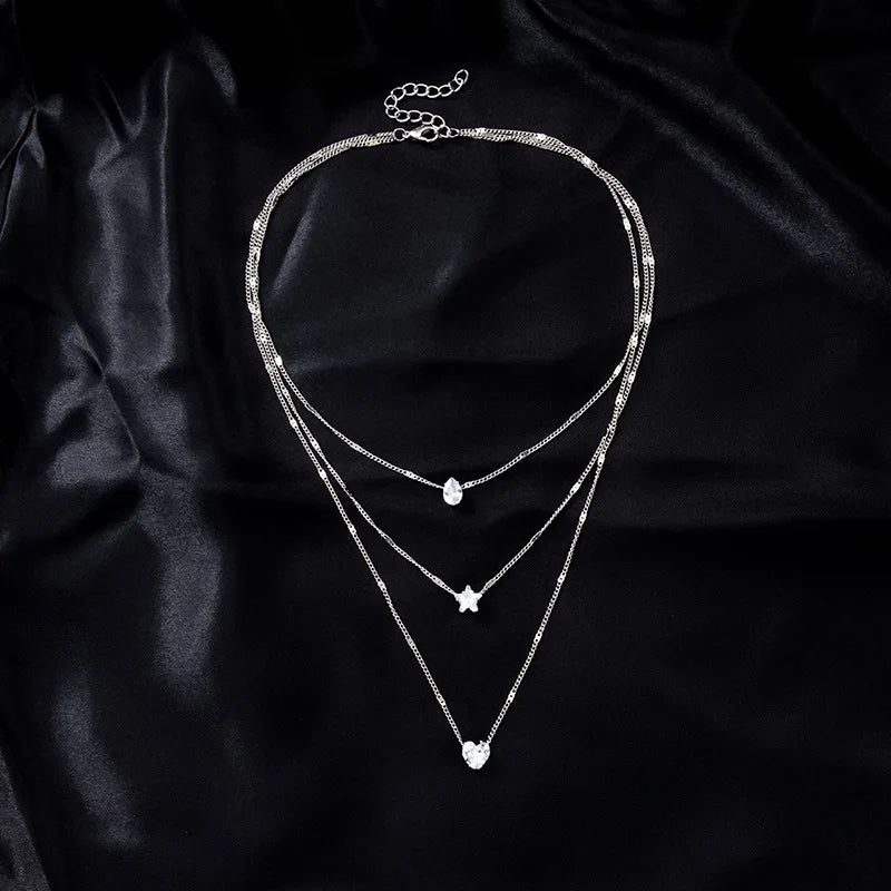 Trendy Zircon Pendant Necklace For Women Multilayer Chain Choker Fashion Female Party Shiny Jewelry Gift Pi-Mart