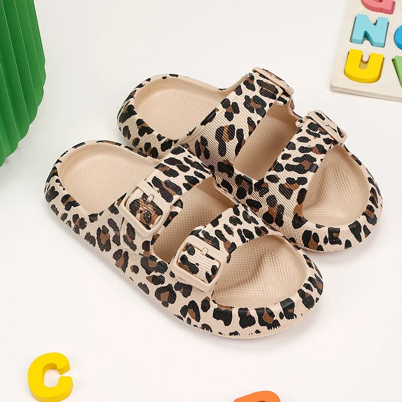 Summer Leopard Print Beach Slippers Women Plus Size Couple Non Slip Platform Sandals Woman Eva Soft Sole Cloud Slippers Female LadyShow.Store